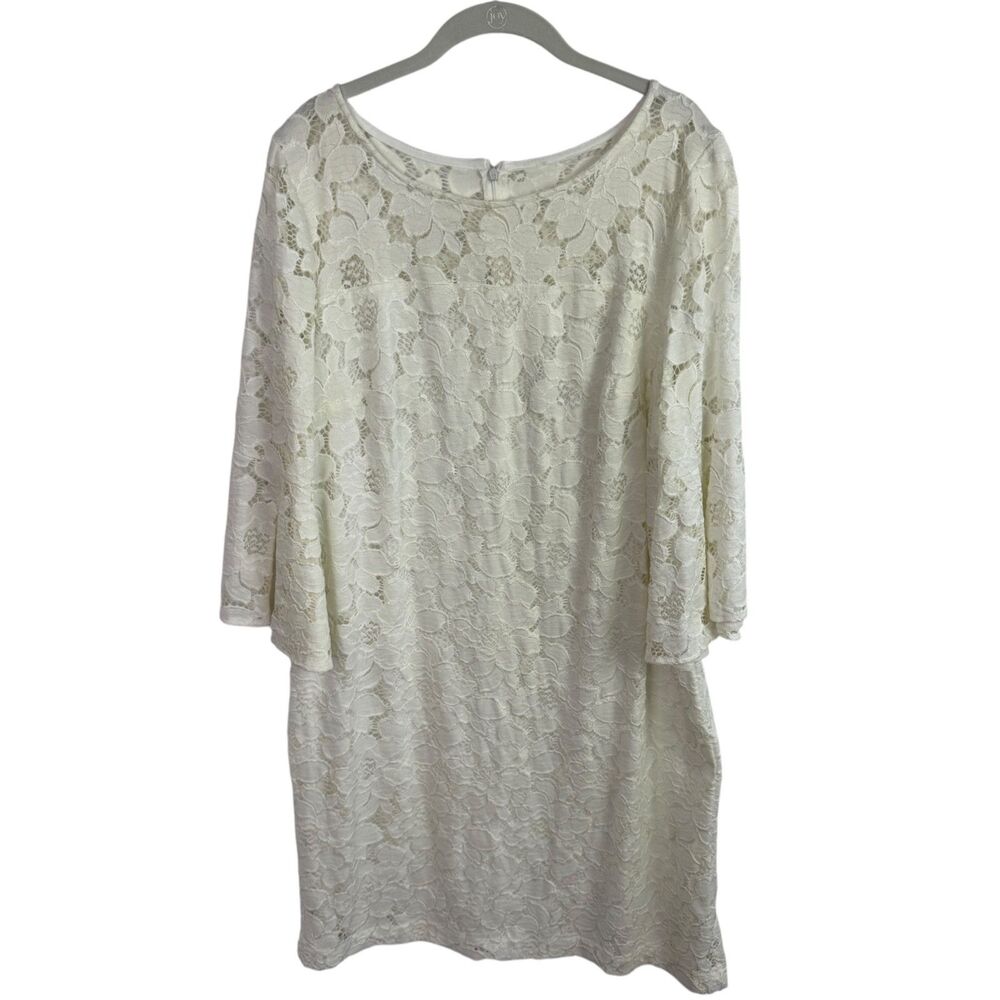 Studio One Women's Dress Size 16W Ivory Lace Overlay 3/4 Bell Sleeves